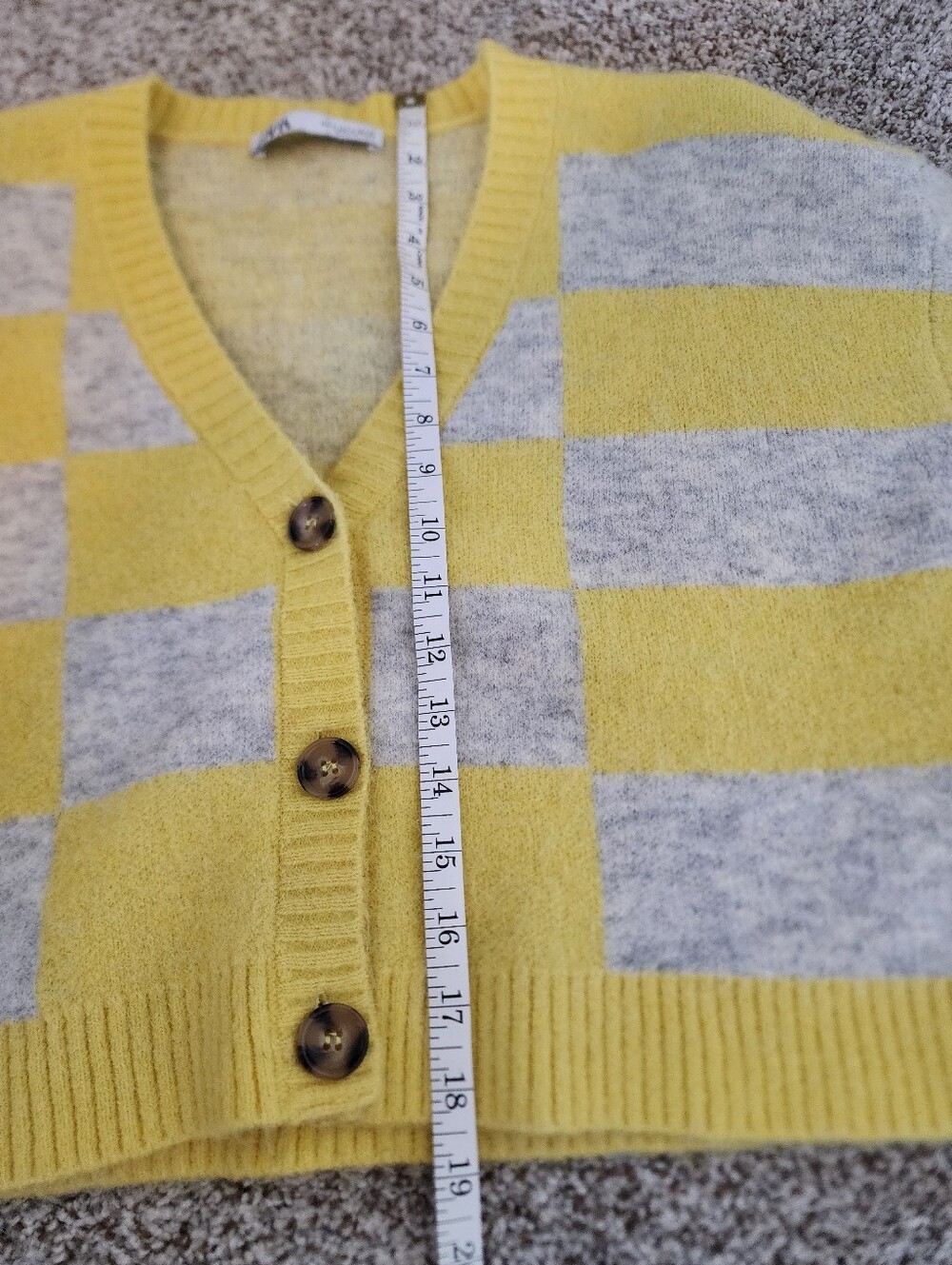 🌟 VIRAL ZARA Y2K Checkerboard Knit Cardigan Cropped Cottagecore Checkered Sz S - Picture 6 of 8